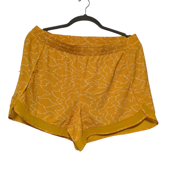 Athleta Women's Mesh Racer Run Shorts 2XL Gold/Bright Yellow Print EUC Pockets - Picture 10 of 10